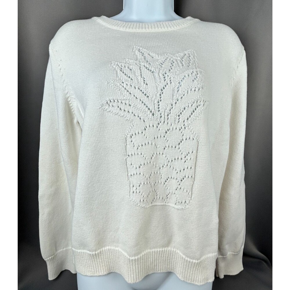 JOIE Pineapple Sweater White 100% Cotton Pullover Size L NEW